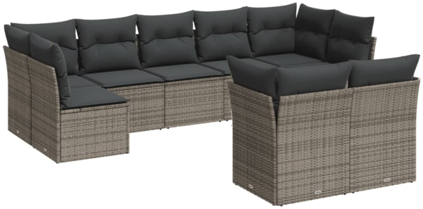 vidaXL 9-tlg. Garten-Sofagarnitur mit Kissen Grau Poly Rattan 3218150