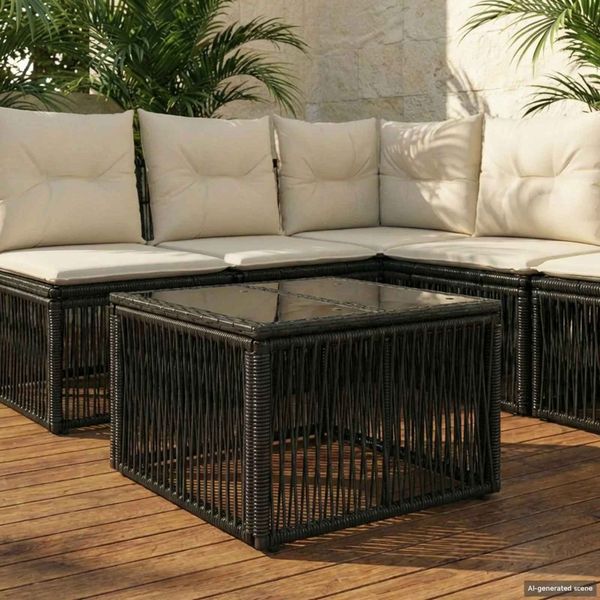 vidaXL Gartentisch Schwarz 55 x 55 x 37 cm PE Rattan und Glas 42035133