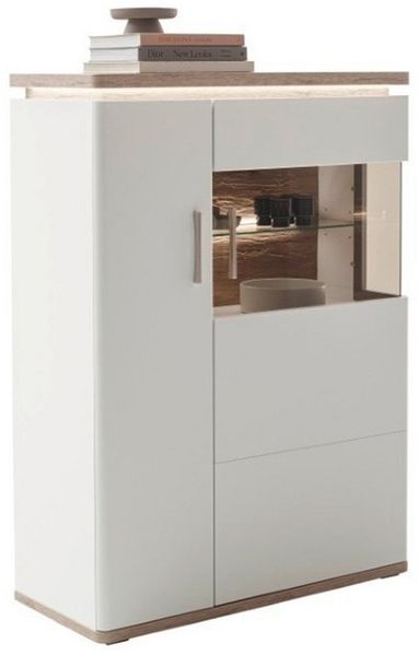 MCA furniture Vitrine Highboard Palermo 1, Soft white / Viking Oak, ohne Beleuchtung