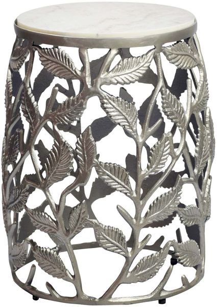 Beistelltisch 40cm Silber mit weißer Marmor Tischplatte - Couchtisch klein rund - Sofatisch Alu modern - Wohnzimmertisch Aluminium - Design Tisch Metallgestell Handmade