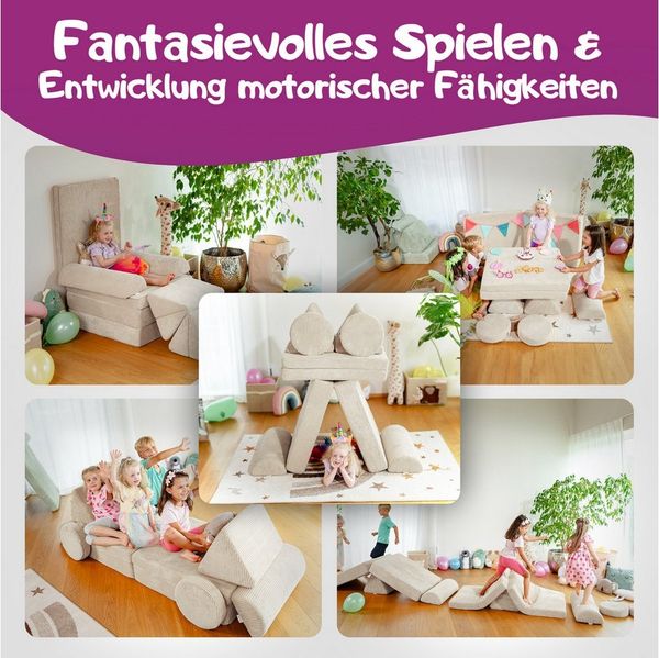 Linodino Kindersofa Spielsofa I Schaumstoff Stapelsteine für Kinder I Kindercouch, 3 Jahre Garantie