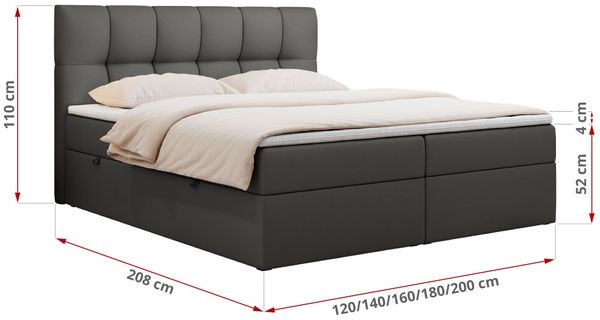 Boxspringbett mit Kopfteil und Topper, Doppelbett - RICO - 140x200cm - Grau Kunstleder - H3 Bild 5