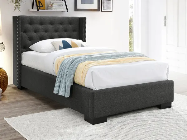 Vente-unique - MASSIMO Bett Stoff Grau - B 114 cm x H 111,5 cm x L 216 cm