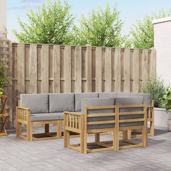 vidaXL Outdoor-Sofagarnitur mit Kissen 7 pcs Weiß und Hellgrau 3387765