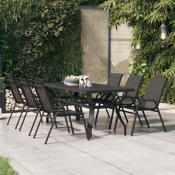 Gartentisch, Beistelltisch, Balkontisch Schwarz 180x80x70 cm Stahl und Glas