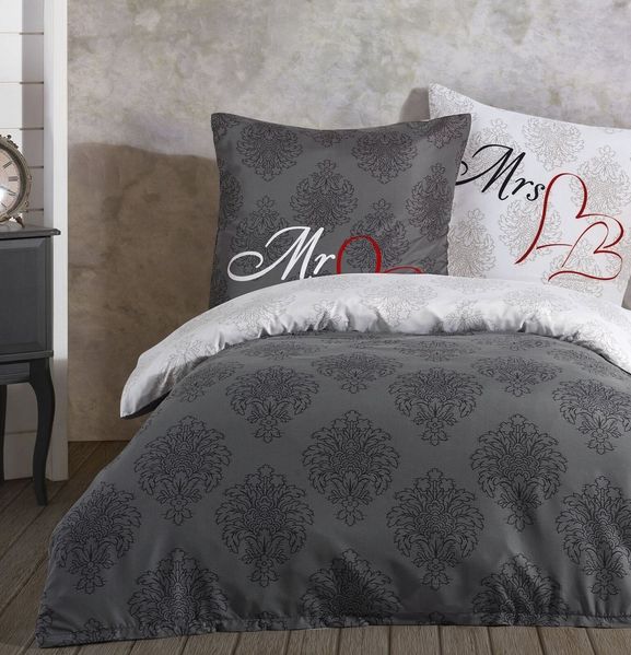 Visaggio Bettwäsche Allergiker geeignet 135x200 oder 155x220, Microfaser, 4 teilig, Partnerbettwäsche Mr & Mrs mit Ornamenten