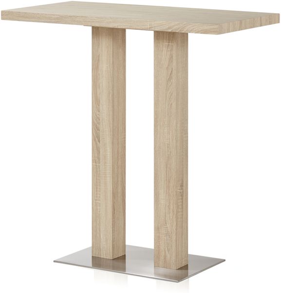 UNO Bartisch 120 x 60 x 107 cm Tischplatte und Säulengestell Holzwerkstoff foliert, Eiche Sonoma Optik, Küchentisch, Küchentresen, rechteckiger Stehtisch, Bodenplatte Edelstahl gebürstet