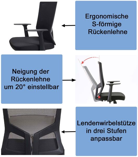 SIHOO Bürostuhl Schreibtischstuhl, ergonomische S-förmige Rückenlehne, atmungsaktiv verstellbare Taillenstütze ~ grau Bild 2