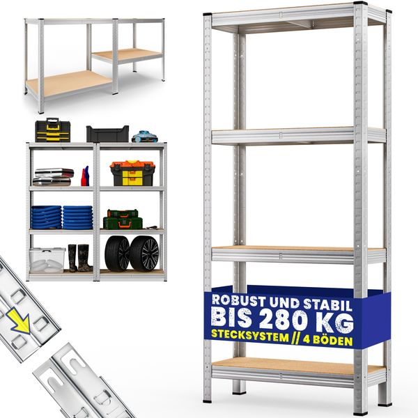 Monzana Schwerlastregal, 170 x 75 x 30 cm, 280kg, 4 MDF-Platten