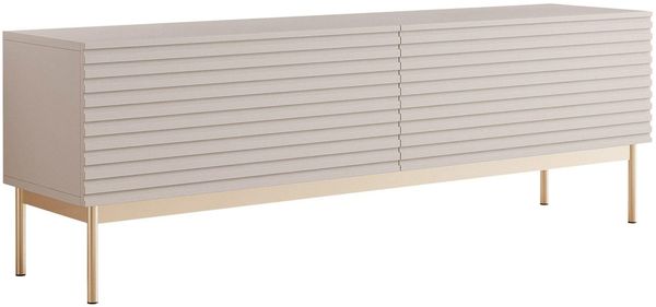 Selsey TV Lowboard 139 cm Elegantes Wohnzimmer TV Unterschrank Push-to-Open-Türen Moderne Kaschmirfront + LED Beleuchtung Goldene Beine Funktionales TV Cabinet mit Stauraum & Stil