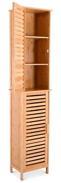 Raburg Hochschrank Badezimmerschrank, Bambus, Kivo 2 Lamellentüren & 6 Fächer, für Bad, Flur oder Küche, zeitloses Design