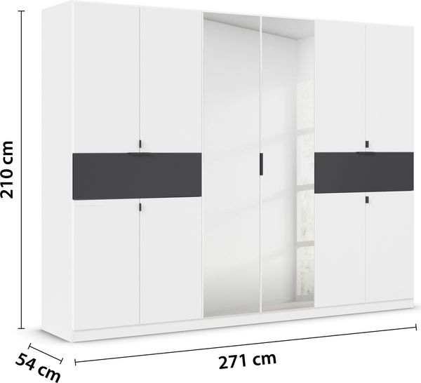 rauch Kleiderschrank, Drehtürenschrank TICAO, 10-türig, 2 Spiegeltüren, 2 Schubkästen, inkl. Türdämpferset, Alpinweiß, 271 x 210 x 54 cm Bild 4