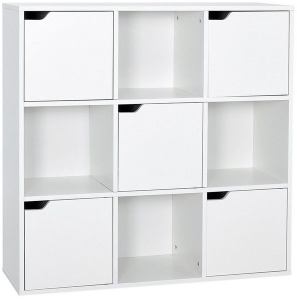 Mondeer Bücherregal Bücherschrank, Aufbewahrungsregal, 9 Fächer mit 5 Türen, Moderner Stil