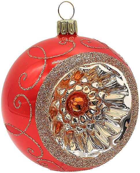 Reflexkugel Ø 8cm, Orange opal, Spitzenbordüre - Schatzhauser Weihnachtsschmuck