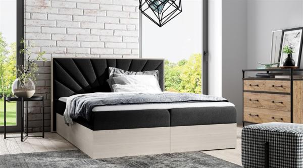 Boxspringbett Bett DAIMON 180x200cm Nordic Teak Stoff Schwarz inkl. Bettkasten