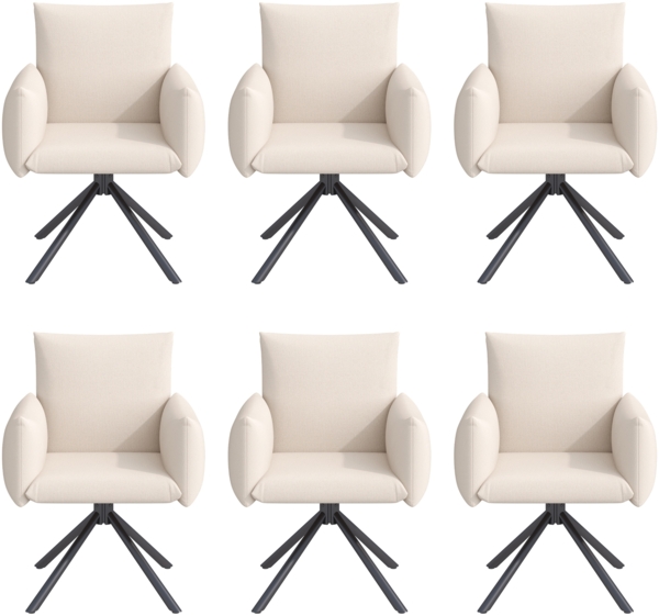 Merax Esszimmerstühle Set, (6 st), 6er-set, Gepolsterter Sessel mit 4 Metallbeinen, 360° Lässiger Drehstuhl, Wohnzimmer Schlafzimmerstuhl, Arbeits- und Schreibtischstuhl, Lordosenstütze, Leinen, Beige
