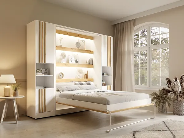 Vente-unique - RAPILI Bett Holz, Platte BeigeWeiß - B 51,2 cm239,2 cm x H 225,2 cm x L 259 cm