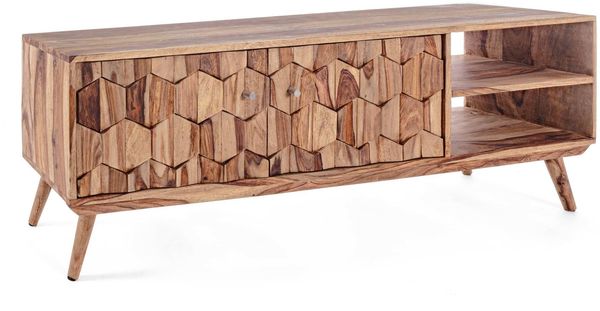 TV-Board Kant aus Sheeshamholz, modern, natur, 145 cm, mit Türen und Fachböden, Bizzotto
