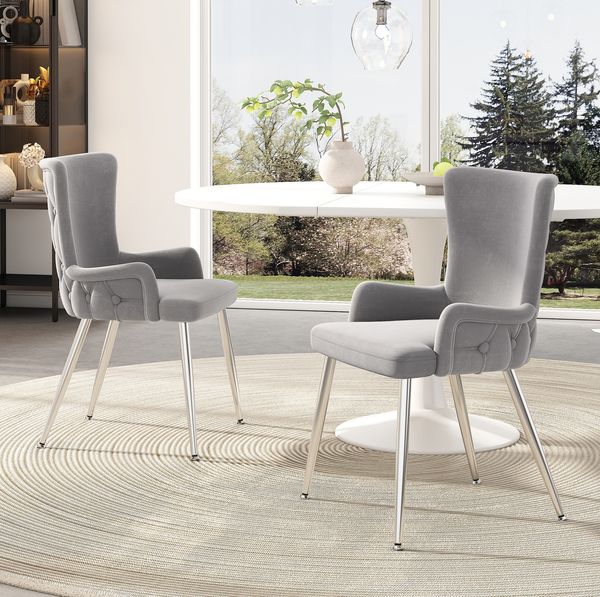 Samt-Esszimmerstuhl 2er-Set 85cm×47cm×49cm in Grau/Silber – modern, bequem und mit Metallbeinen