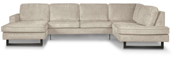 Home affaire Wohnlandschaft Pinto, 350 cm, U-Form, XXL, mit Ottomanen, Cord, Chenille, Lederoptik, mit Keder, Metallfüße, Wellenunterfederung