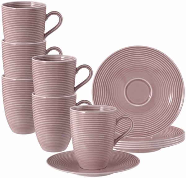 Seltmann Weiden Beat Color Glaze Henkelbecher mit Untertassen 6er Set Altrosa