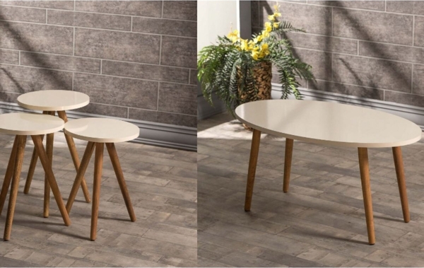 Couchtisch mit Satztischen 50 x 90 cm Spanplatte/holz/pvc Creme 89321600 [en. casa]