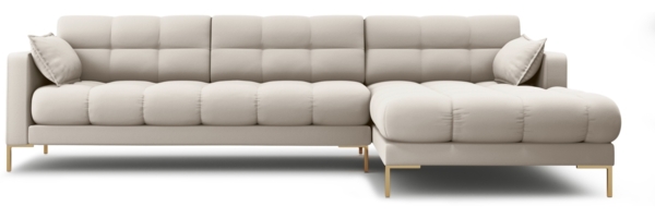 Micadoni Ecksofa Mamaia 5-Sitzer Rechts Strukturierter Stoff Neve Beige goldene Beine