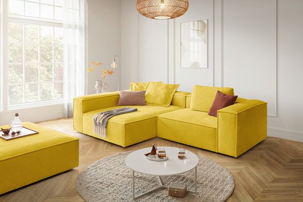 KAWOLA Sofa CARMO Ecksofa Stoff gelb Recamiere links 68 x 191 x 306 cm