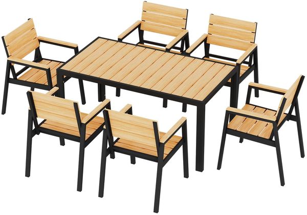 JUMMICO Gartenmöbel Set aus mit Holzoptik, Wetterfestes Terrassenmöbel in 150cm oder 189cm für 6-8 Personen, Stabiles Set für Balkon und Garten