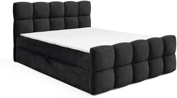 MEBLINI Boxspringbett VALENTO 200x200 cm mit Bettkasten – H3/Schwarz Boucle Polsterbett - Doppelbett mit Topper & Bonellfederkern-Matratze