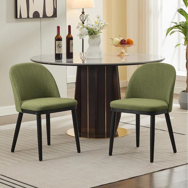 GarveeMore Esszimmerstuhl 2er-Set,moderne Küchenstühle aus Stoff mit Gepolsterte und Holzbeinen, Esszimmerstühle mit geschwungener Rückenlehne für Restaurants/Cafés
