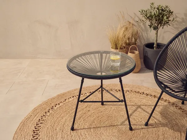 Vente-unique - ALIOS Gartensitzgruppe HarzGlas Schwarz - B 50 cm x H 50 cm x L 50 cm