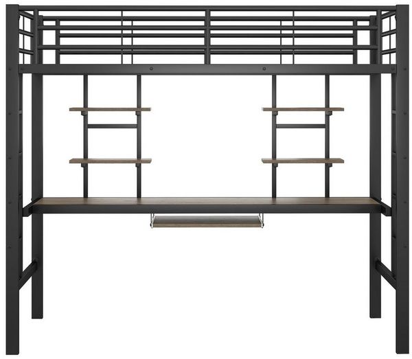 Flieks Hochbett Metallbett Kinderbett mit Schreibtisch & Regal 90x200cm ohne Stuhl