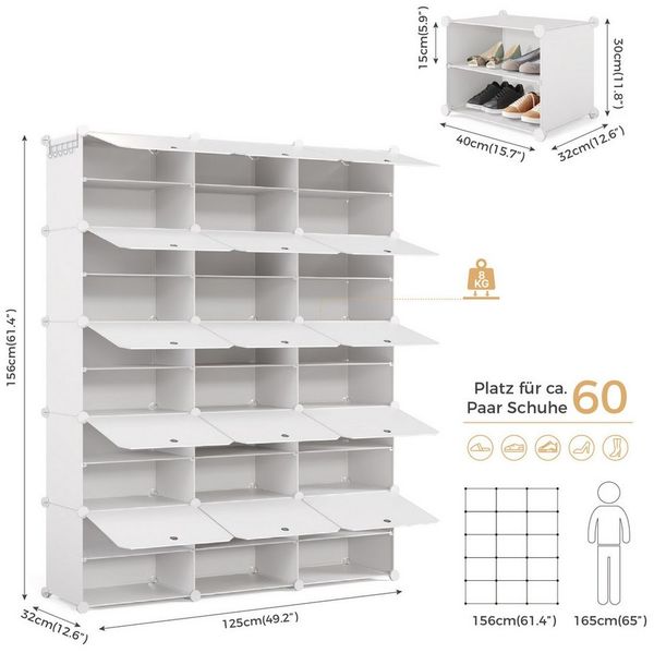 Mondeer Schuhregal Schuhschrank, Kunststoff-Schuhschrank mit Tür, Platzsparend, für 30-60 Paar Schuhe Bild 3