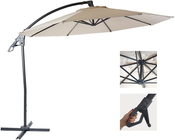 Deluxe Ampelschirm HWC-D14, Sonnenschirm, rund Ø 3m Polyester Alu/Stahl 14kg ~ creme-weiß ohne Ständer