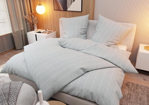 Flanell Bettwäsche Streifen meliert grau Garnitur 135x200 + 80x80 cm Bild 1