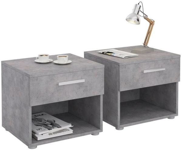 CARO-Möbel Nachttisch Mary im 2er Set Nachtschrank Nachtkommode in Betonoptik mit Schublade und offenem Fach