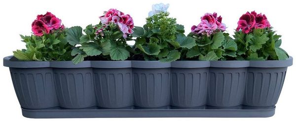 1er Set 80cm Blumenkasten Balkonkasten Pflanzkasten Anthrazit im Wellendesign inkl. passenden Bewässerungsuntersetzer