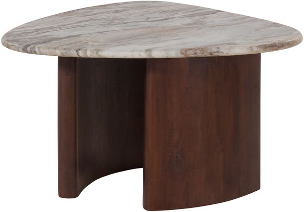 Couchtisch Akazie 65x65x41 braun lackiert / Marmor beige ORGANIC COLLECTION #36