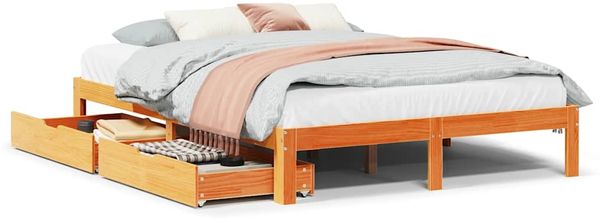 Doppelbett, Betten für Erwachsene, Massivholzbett mit Schubladen Wachsbraun 140x200 cm Kiefer de2572
