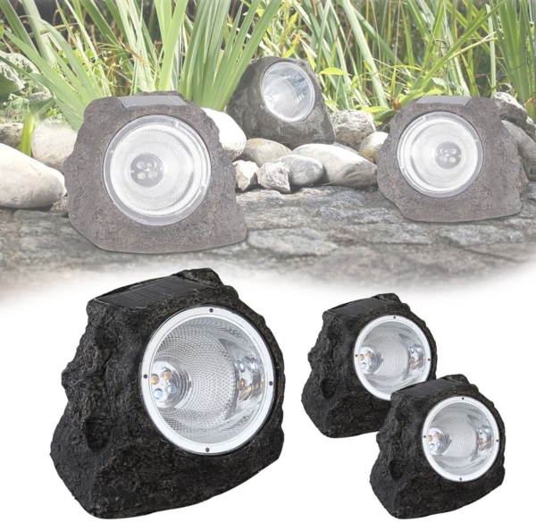 Solarlampe Garten Stein Optik 3er Set Deko Solarlampe Außen mit Pflegetuch