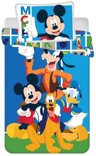 Kinder Baby Bettwäsche Set Mickey Maus Donald Duck Pluto Goofy Bettdecke 100x135 + Kopfkissen 40x60 cm, 100 % Baumwolle