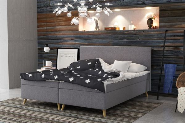 Boxspringbett Schlafzimmerbett Sileno 140x220cm in Stoff Sawana Dunkelgrau