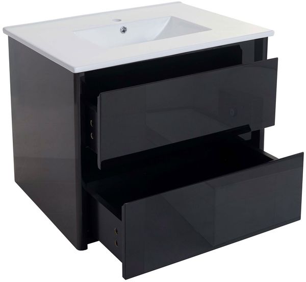 Waschbecken + Unterschrank HWC-B19, Waschbecken Waschtisch Badezimmer, hochglanz 50x80cm ~ schwarz