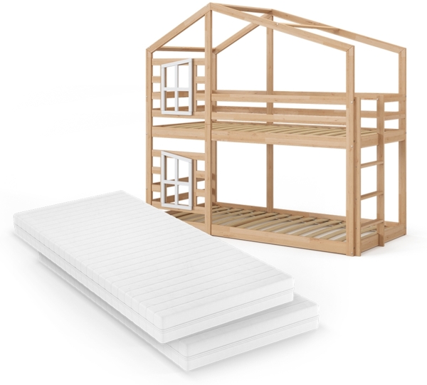 Etagenbett Maja Braun 90x200 cm mit 2 Matratzen Vitalispa