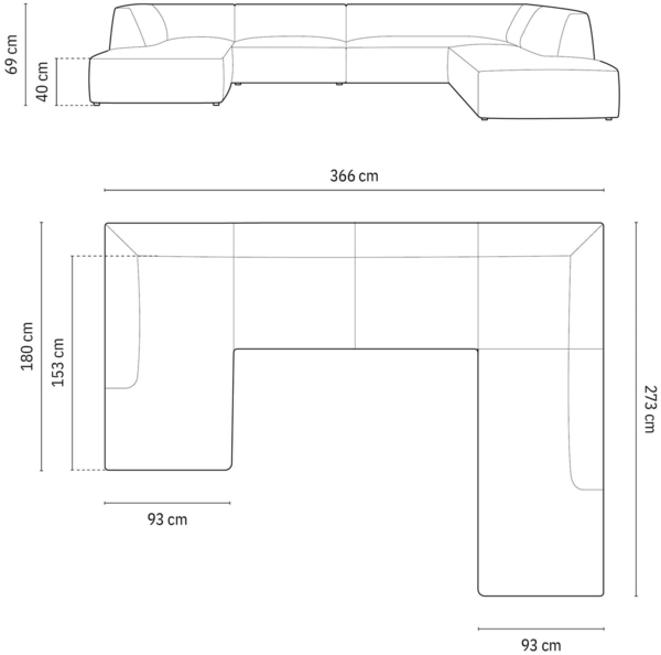 Micadoni Panorama-Ecksofa Ruby 7-Sitzer Rechts Strukturierter Stoff Ottawa Schwarz Bild 6