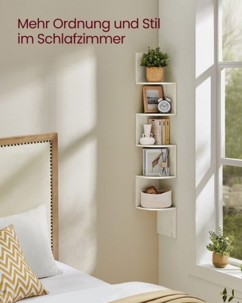 Vasagle Eckregal, Wandregal 5 Ebenen, Schweberegal für Bücher, Bücherregal, Pflanzenregal für Schlafzimmer, Wohnzimmer, Badezimmer, Homeoffice, vintageweiß,LBCDE072W02