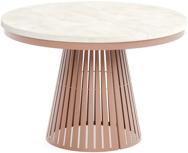 MEBLINI Esstisch Rund Ausziehbar aus Metall - 120-196x76 cm - CONEY - Chromix Weiß/Kupferfarbe - Loft - Esszimmertisch Modern - Küchentisch - Ausziehtisch - Round Dining Table