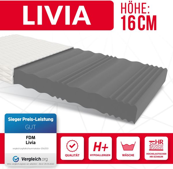 Matratze LIVIA 7 Zonen 90x200 profilierter Schaum H4 15 cm JERSEY Bild 2