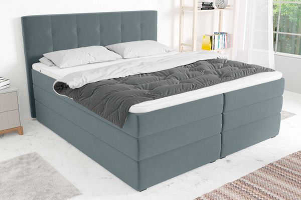 99rooms Dante Boxspringbett Velours KRONOS Himmelgrau Taschen-Federung 140x200 cm